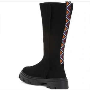 FARM Rio Embroidered Tall Faux Suede Lug Boot in Black  Sz: 10